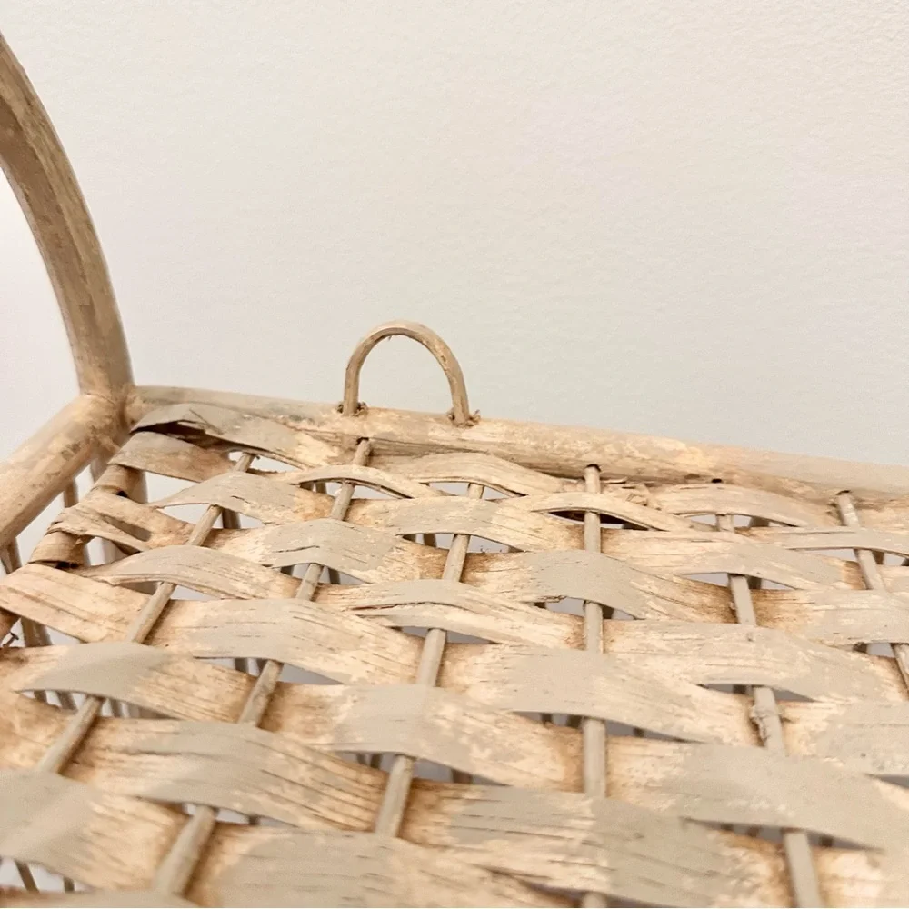 Vintage Vintage Tan Wash Wicker Rattan Wall Shelf 3 Tier Hanging Basket Shelf